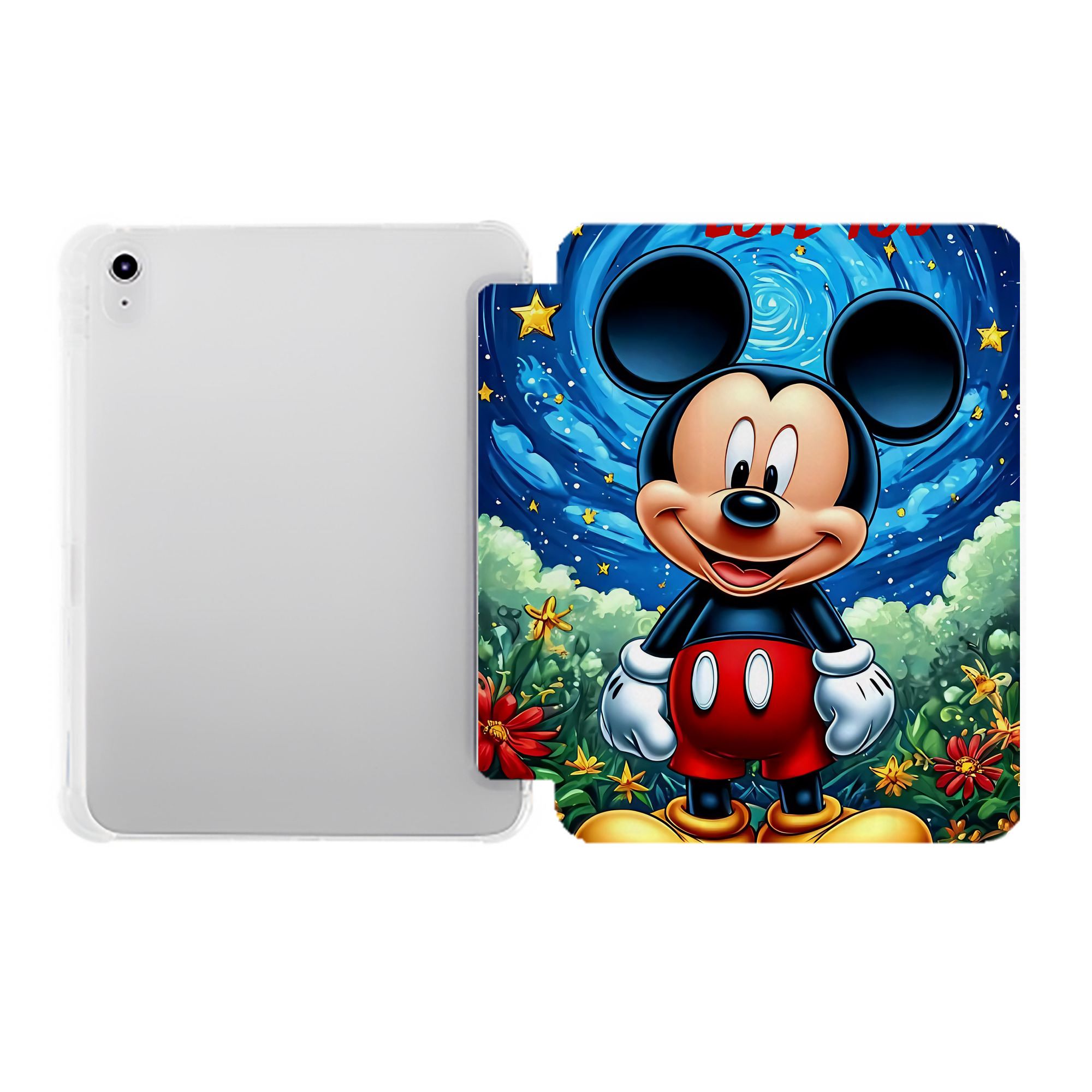 （画像用） ミッキーマウス Mickey Mouse IPad ケース ペン収納付き 三つ折りスタンド PUレザー×シリコン 対応機種9.5/10.5/10.9インチ